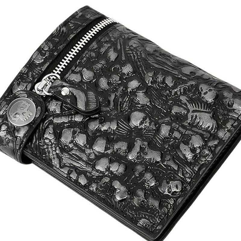Schwarze Gothic Death God Skull Leder Geldbörse mit Kette