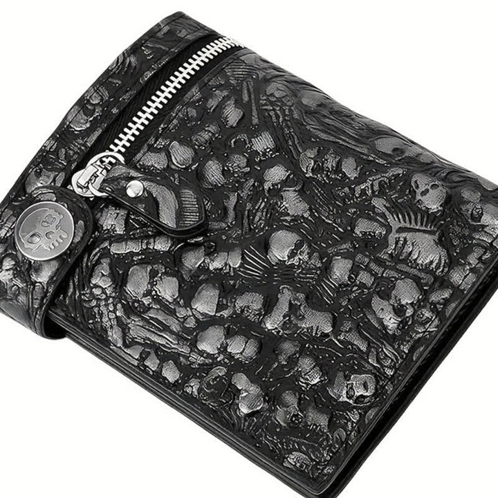 Schwarze Gothic Death God Skull Leder Geldbörse mit Kette