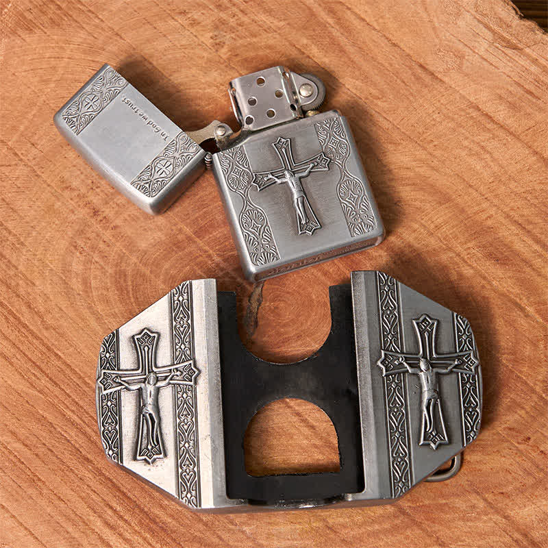 DIY-Ledergürtel für Herren mit Jesuskreuz und verstecktem Feuerzeug