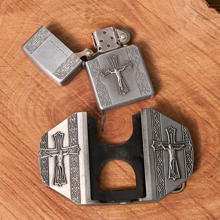 DIY-Ledergürtel für Herren mit Jesuskreuz und verstecktem Feuerzeug