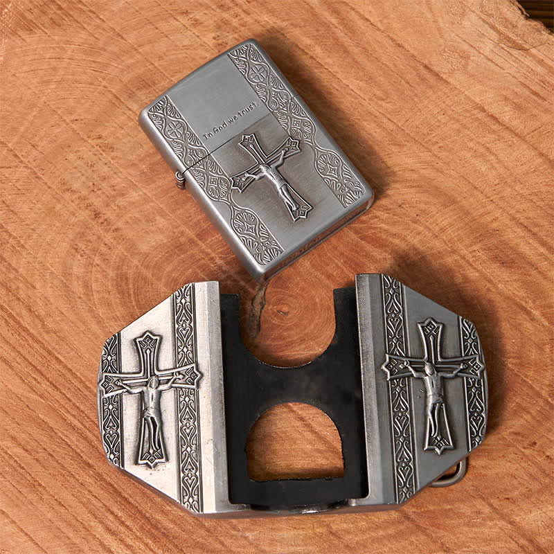 DIY-Ledergürtel für Herren mit Jesuskreuz und verstecktem Feuerzeug