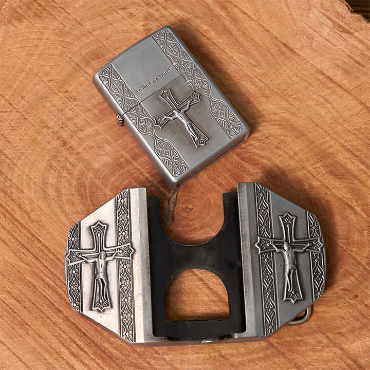 DIY-Ledergürtel für Herren mit Jesuskreuz und verstecktem Feuerzeug