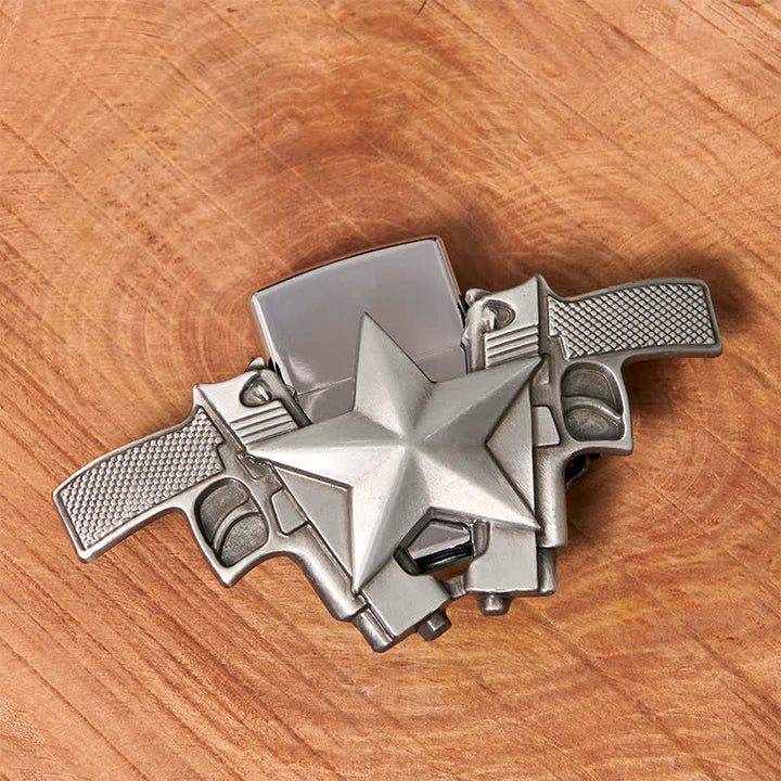 Herren DIY Dual Guns   Stern Leder Gürtel mit verstecktem Feuerzeug
