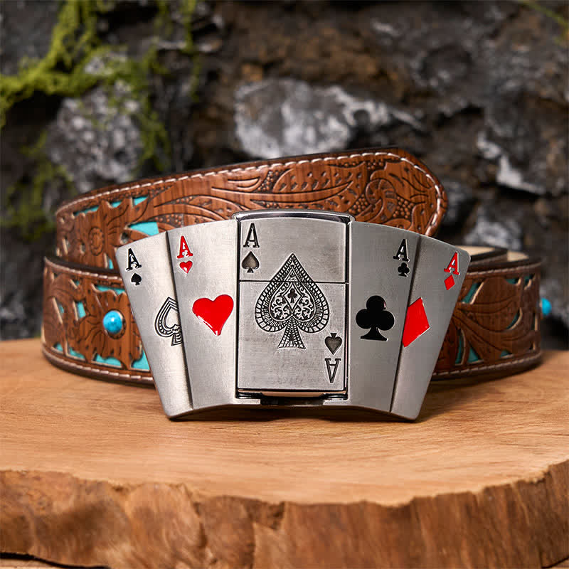 DIY 4 Aces Poker Ledergürtel für Herren mit verstecktem Feuerzeug