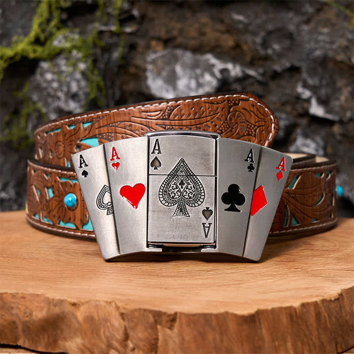 DIY 4 Aces Poker Ledergürtel für Herren mit verstecktem Feuerzeug
