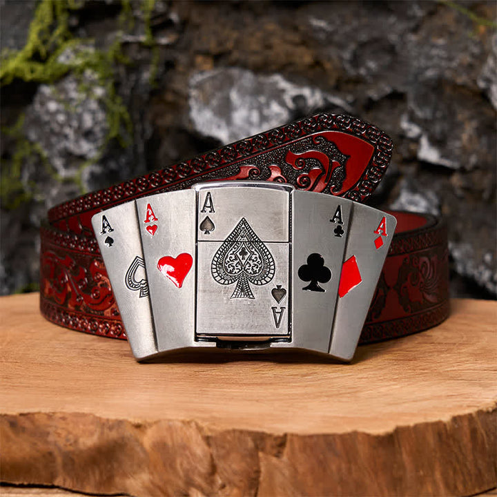 DIY 4 Aces Poker Ledergürtel für Herren mit verstecktem Feuerzeug
