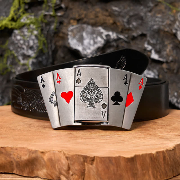 DIY 4 Aces Poker Ledergürtel für Herren mit verstecktem Feuerzeug