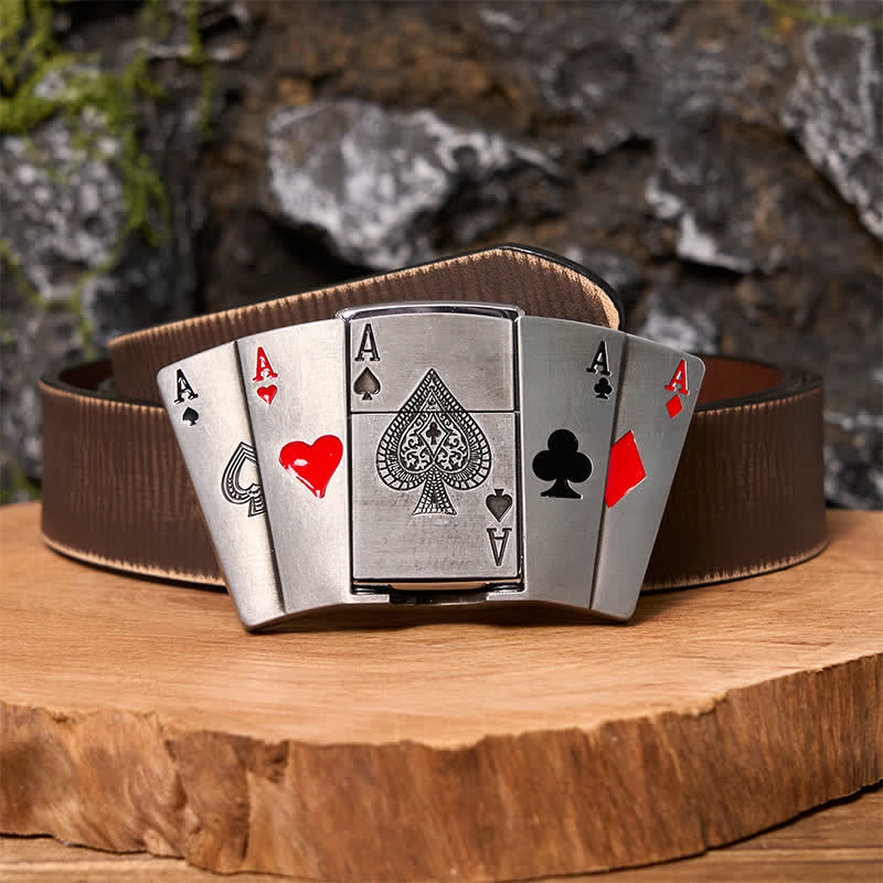 DIY 4 Aces Poker Ledergürtel für Herren mit verstecktem Feuerzeug