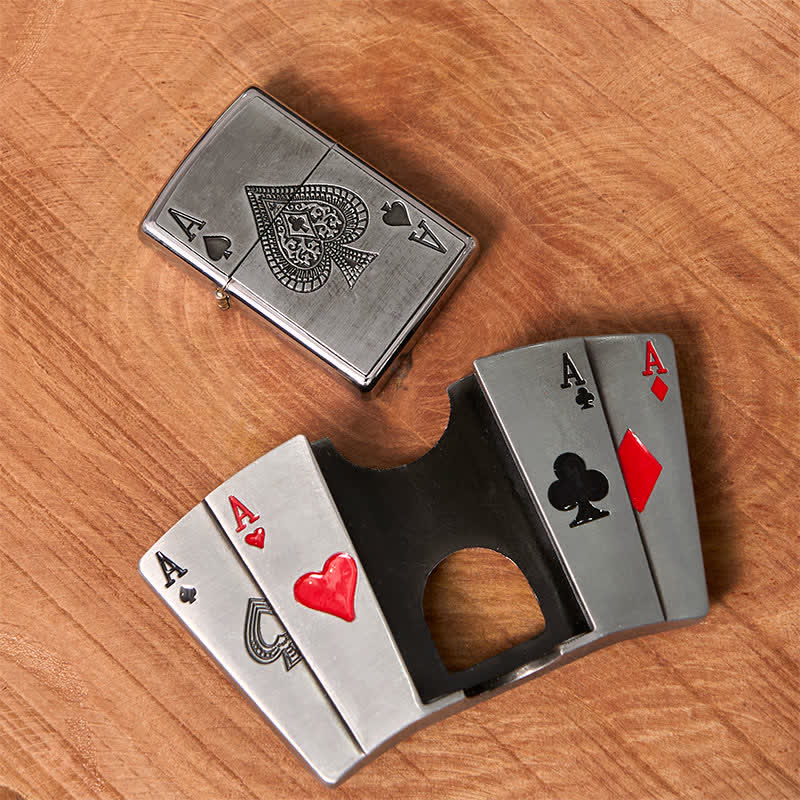 DIY 4 Aces Poker Ledergürtel für Herren mit verstecktem Feuerzeug