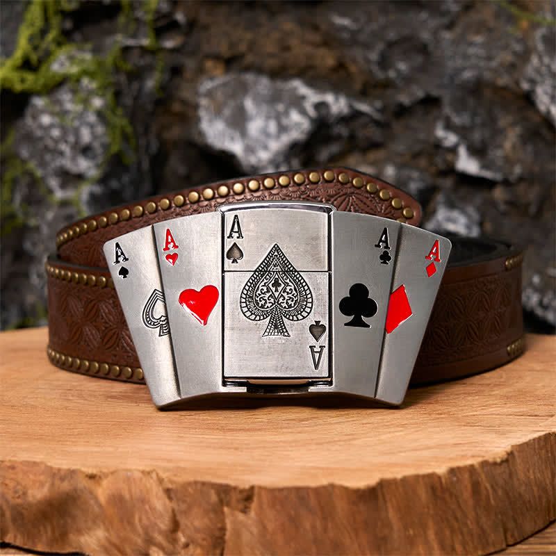 DIY 4 Aces Poker Ledergürtel für Herren mit verstecktem Feuerzeug