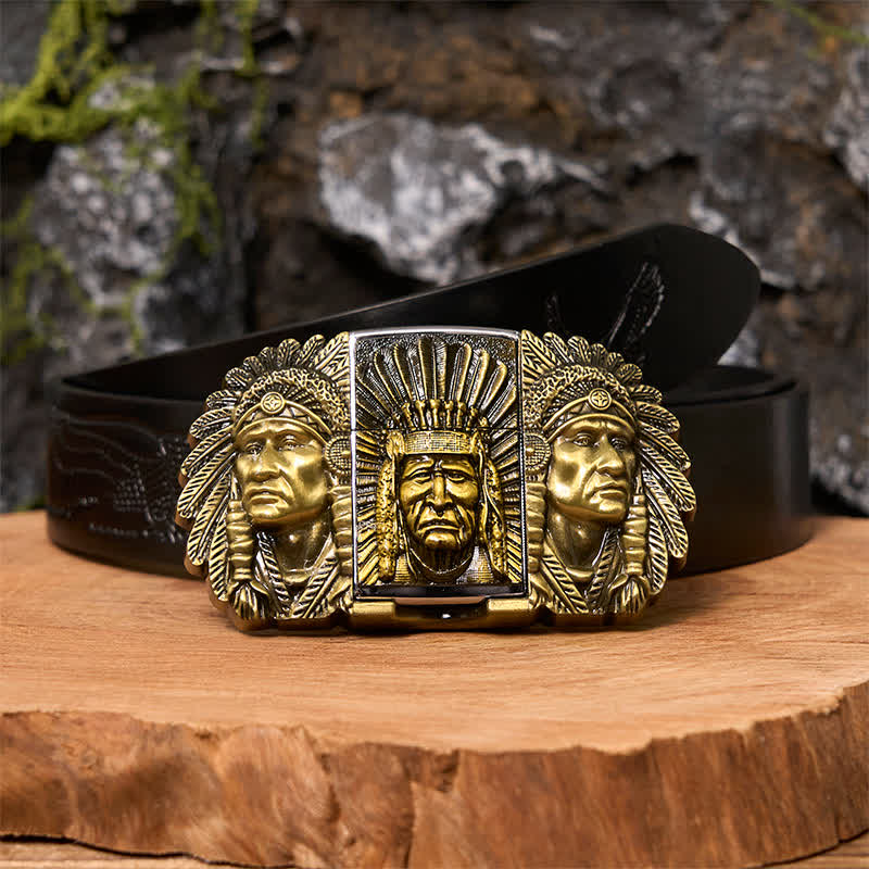 Herren DIY Indian Chief Head Ledergürtel mit verdecktem Feuerzeug