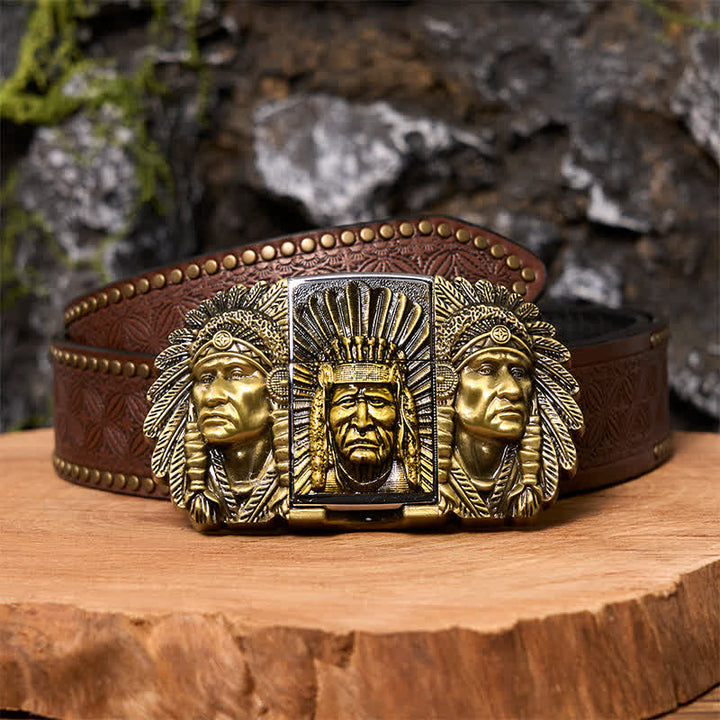 Herren DIY Indian Chief Head Ledergürtel mit verdecktem Feuerzeug