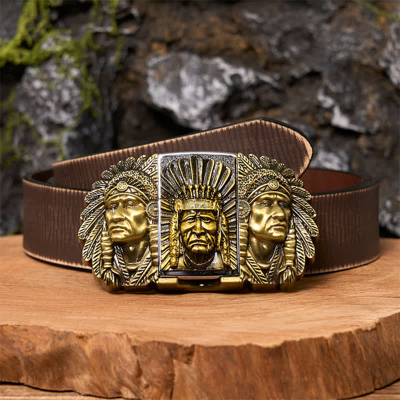 Herren DIY Indian Chief Head Ledergürtel mit verdecktem Feuerzeug