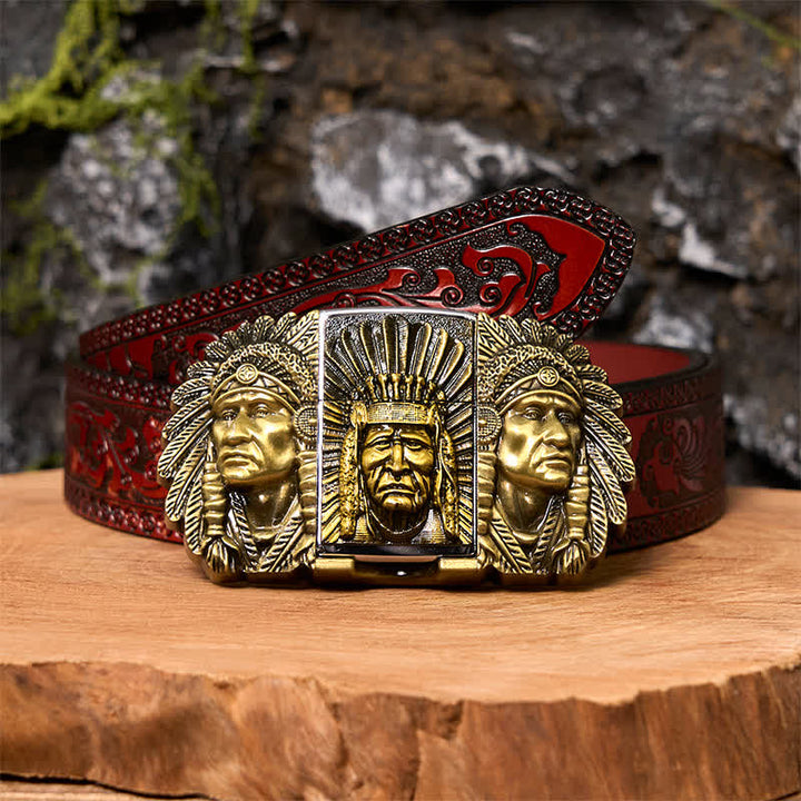 Herren DIY Indian Chief Head Ledergürtel mit verdecktem Feuerzeug