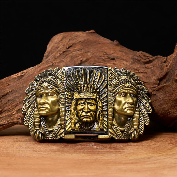 Herren DIY Indian Chief Head Ledergürtel mit verdecktem Feuerzeug