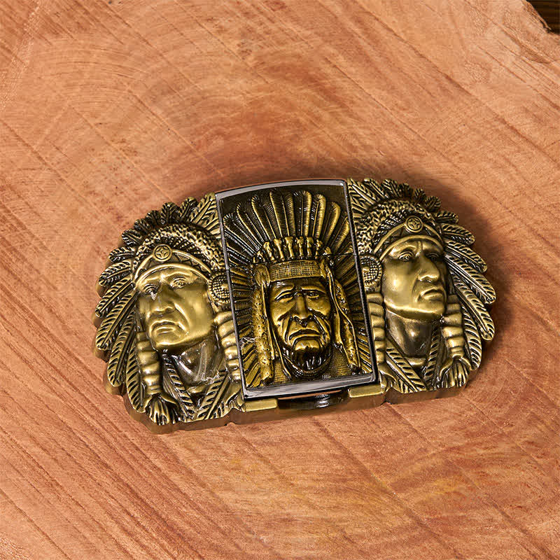 Herren DIY Indian Chief Head Ledergürtel mit verdecktem Feuerzeug