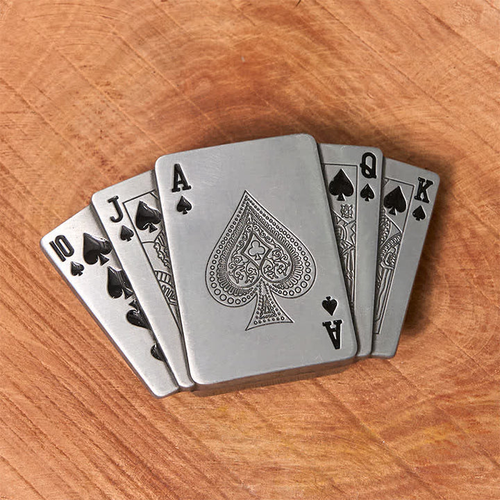 Herren DIY Silber Royal Flush Ledergürtel mit verstecktem Feuerzeug