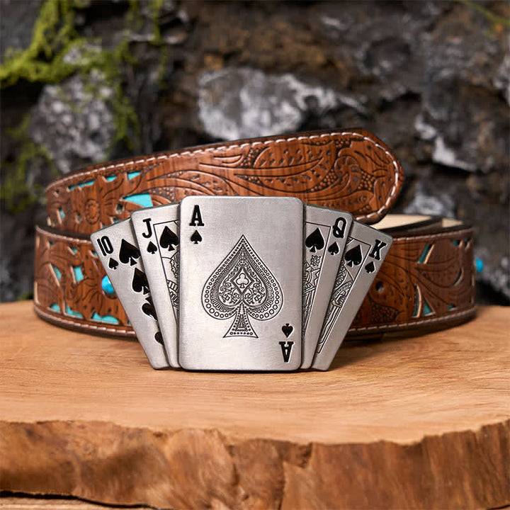 Herren DIY Silber Royal Flush Ledergürtel mit verstecktem Feuerzeug