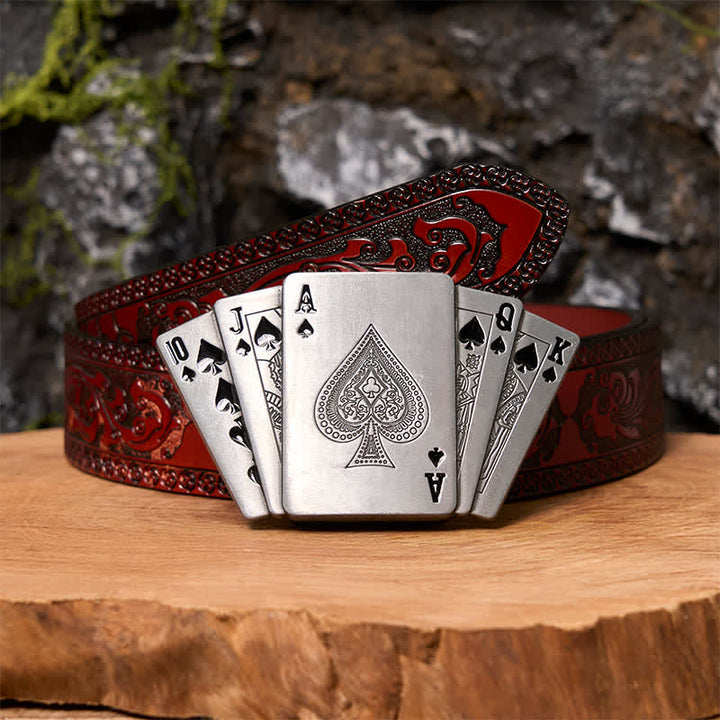 Herren DIY Silber Royal Flush Ledergürtel mit verstecktem Feuerzeug