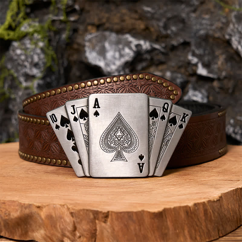 Herren DIY Silber Royal Flush Ledergürtel mit verstecktem Feuerzeug