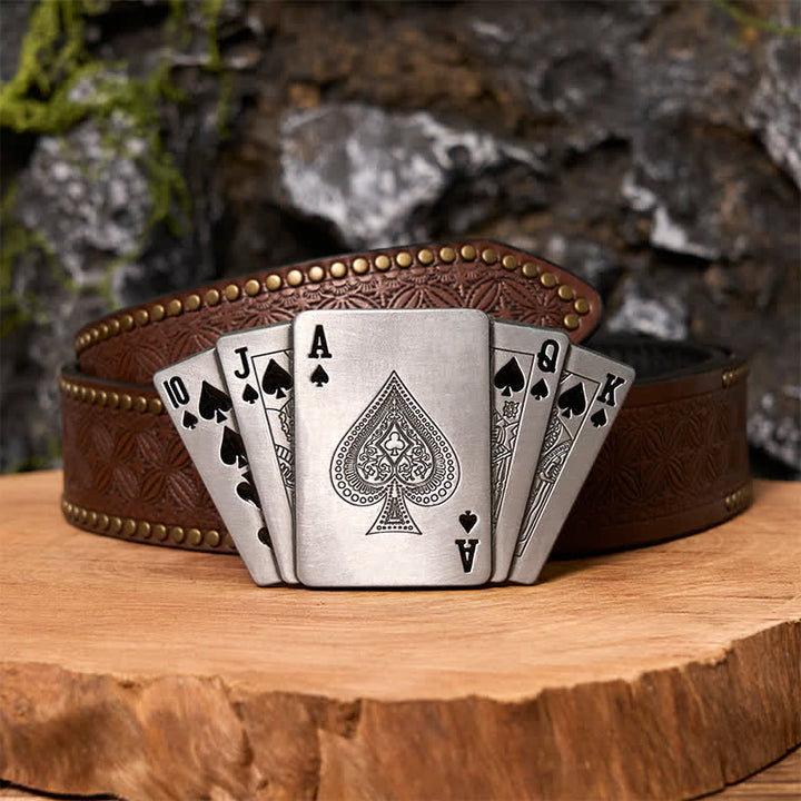 Herren DIY Silber Royal Flush Ledergürtel mit verstecktem Feuerzeug