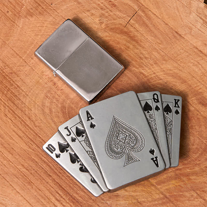 Herren DIY Silber Royal Flush Ledergürtel mit verstecktem Feuerzeug