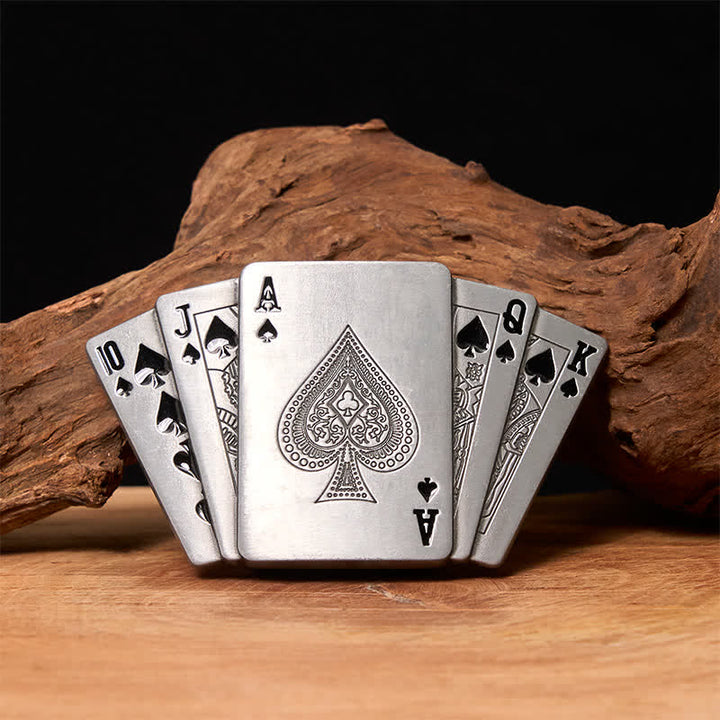 Herren DIY Silber Royal Flush Ledergürtel mit verstecktem Feuerzeug