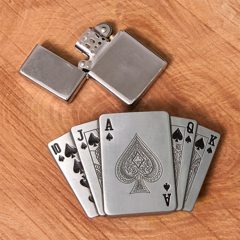 Herren DIY Silber Royal Flush Ledergürtel mit verstecktem Feuerzeug