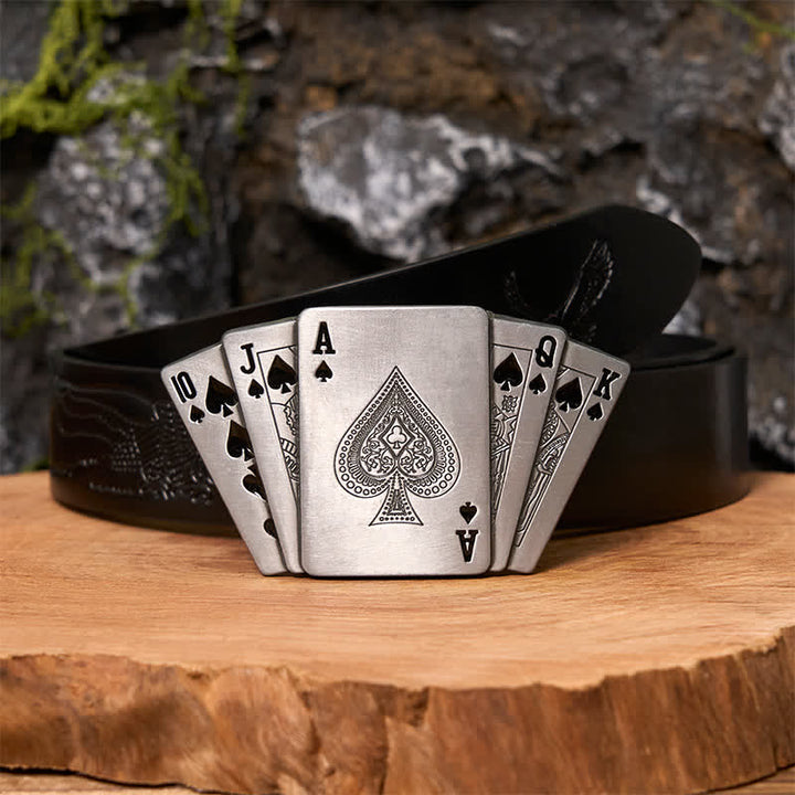 Herren DIY Silber Royal Flush Ledergürtel mit verstecktem Feuerzeug