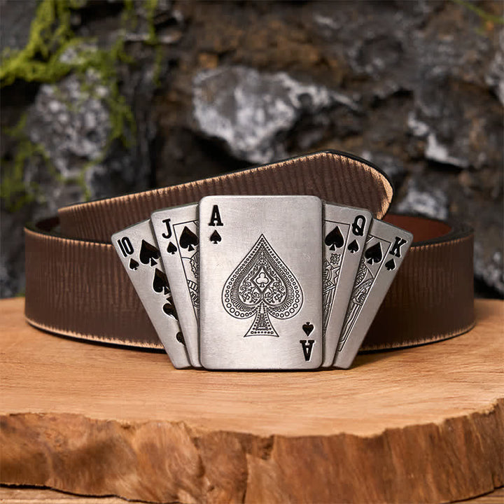 Herren DIY Silber Royal Flush Ledergürtel mit verstecktem Feuerzeug