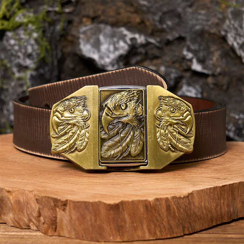 Männlicher DIY Bronze Triple Adler Leder Gürtel mit verborgenem Feuerzeug