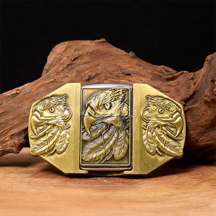 Männlicher DIY Bronze Triple Adler Leder Gürtel mit verborgenem Feuerzeug