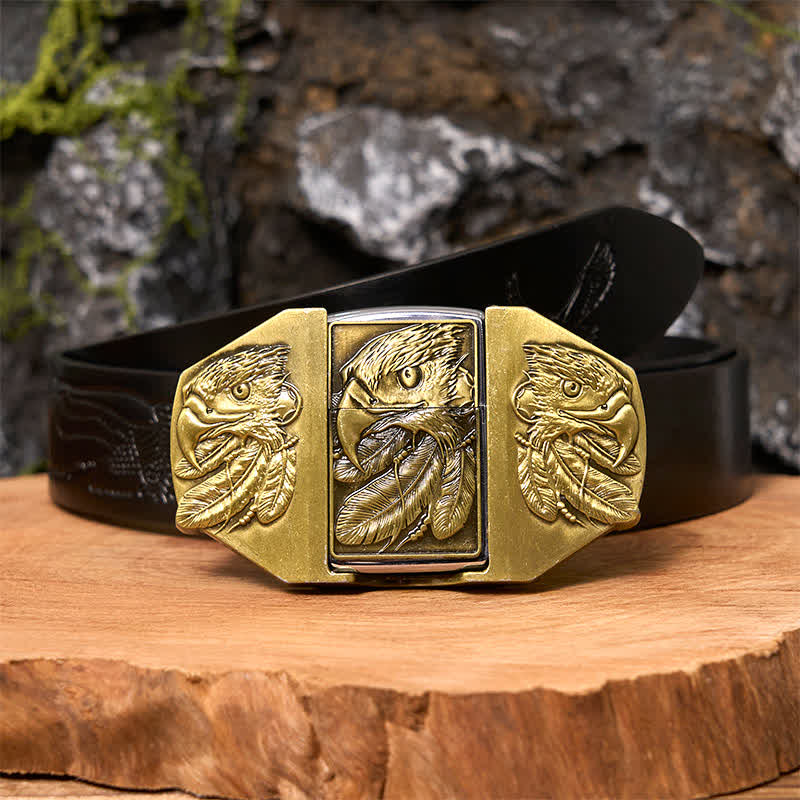 Männlicher DIY Bronze Triple Adler Leder Gürtel mit verborgenem Feuerzeug