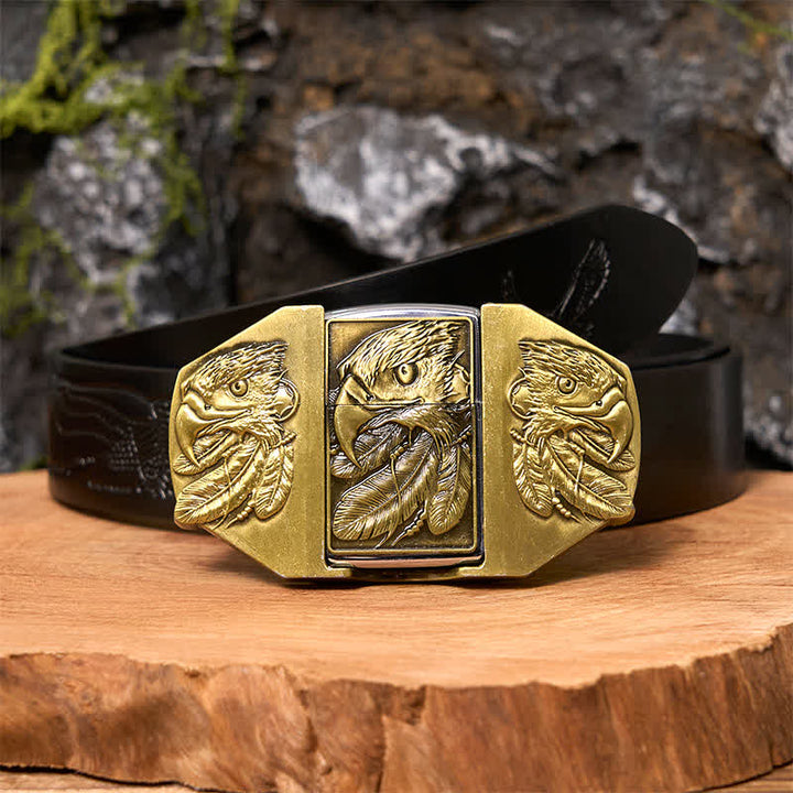 Männlicher DIY Bronze Triple Adler Leder Gürtel mit verborgenem Feuerzeug