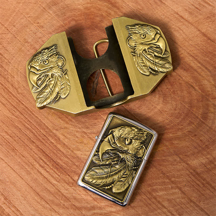 Männlicher DIY Bronze Triple Adler Leder Gürtel mit verborgenem Feuerzeug