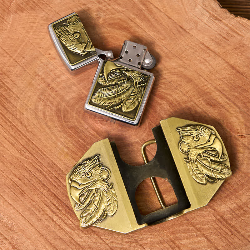 Männlicher DIY Bronze Triple Adler Leder Gürtel mit verborgenem Feuerzeug
