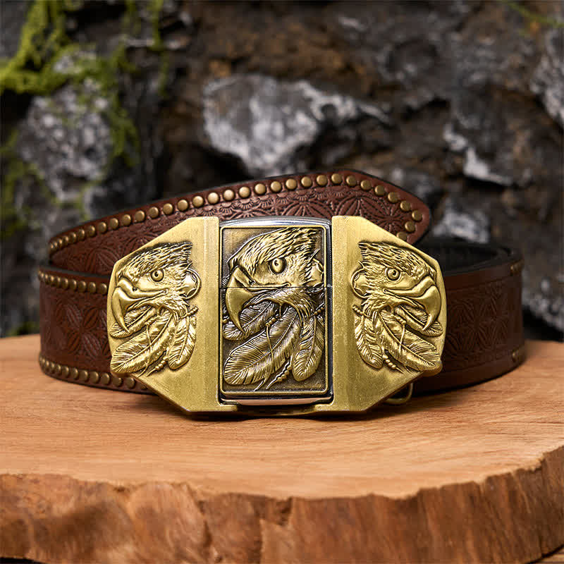 Männlicher DIY Bronze Triple Adler Leder Gürtel mit verborgenem Feuerzeug