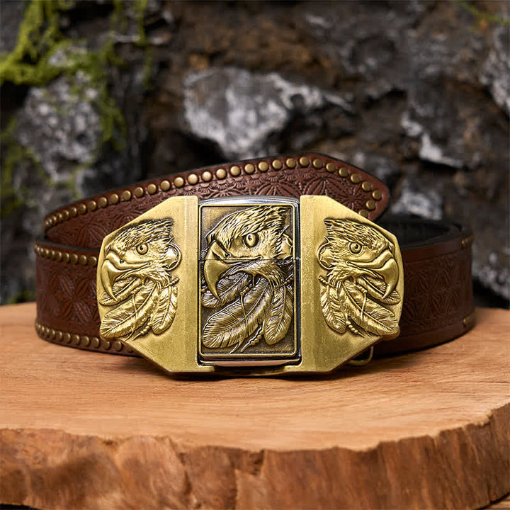Männlicher DIY Bronze Triple Adler Leder Gürtel mit verborgenem Feuerzeug