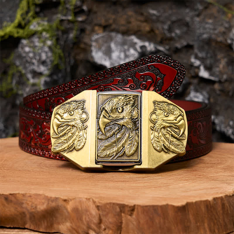 Männlicher DIY Bronze Triple Adler Leder Gürtel mit verborgenem Feuerzeug
