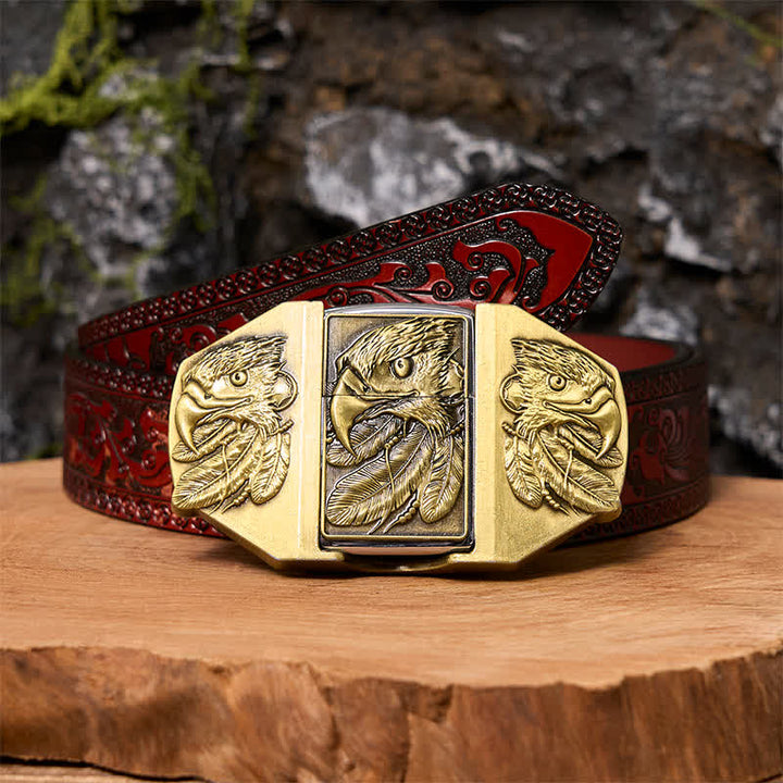 Männlicher DIY Bronze Triple Adler Leder Gürtel mit verborgenem Feuerzeug