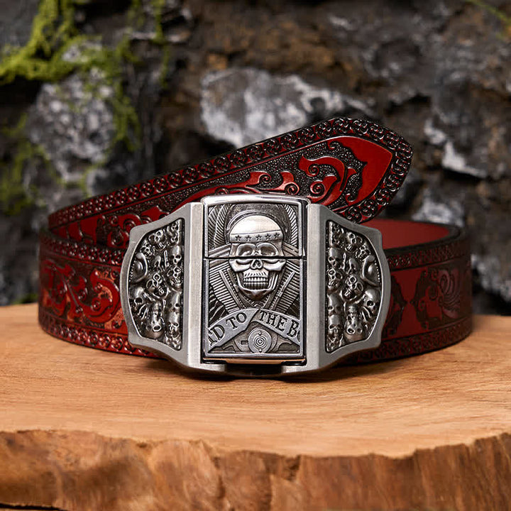 Herren DIY Totenkopf Leder Gürtel mit verstecktem Feuerzeug