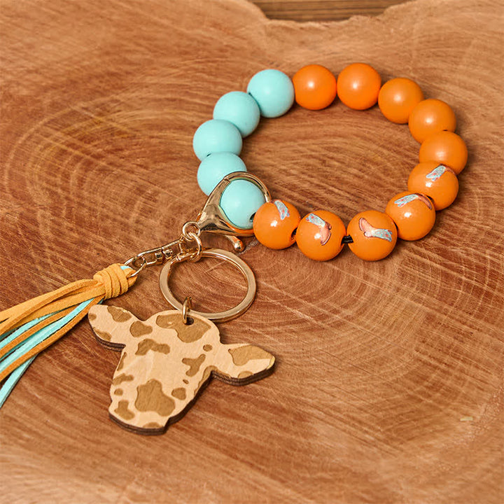 Kuh Holzperlen Armband Western Armband mit Quaste