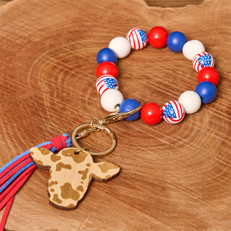Kuh Holzperlen Armband Western Armband mit Quaste - amerikanische Flagge - image 5