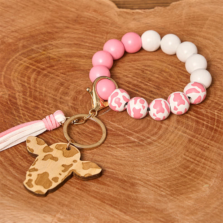Kuh Holzperlen Armband Western Armband mit Quaste - Rosa Kuh - image 6