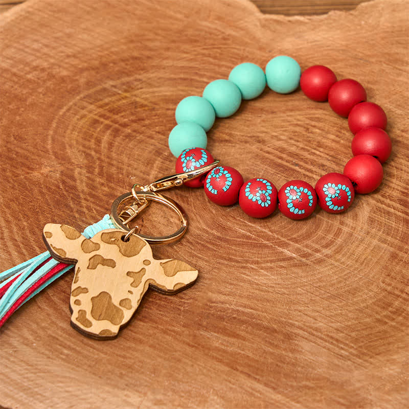 Kuh Holzperlen Armband Western Armband mit Quaste