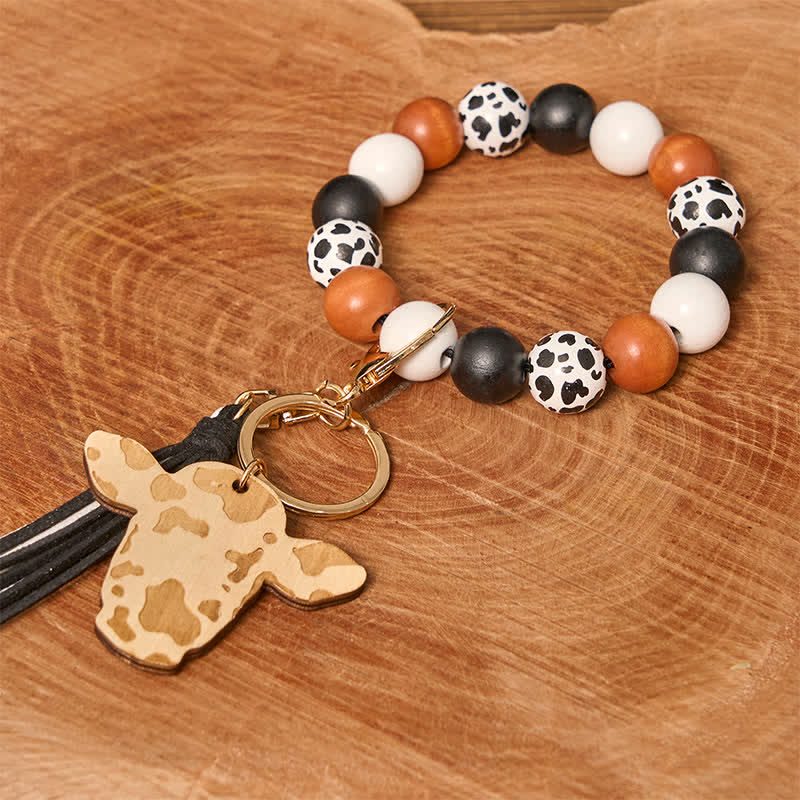Kuh Holzperlen Armband Western Armband mit Quaste - Weiße Kuh - image 1