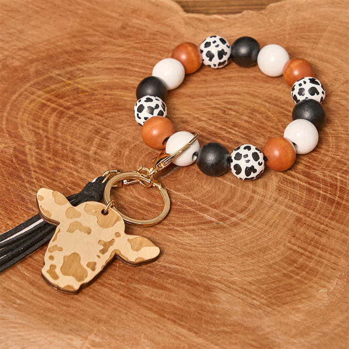 Kuh Holzperlen Armband Western Armband mit Quaste - Weiße Kuh - image 1