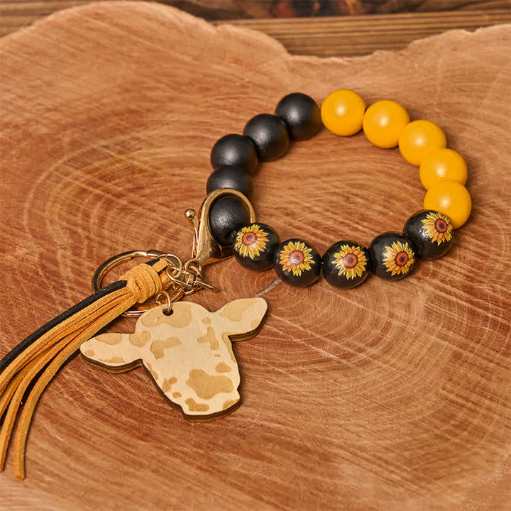 Kuh Holzperlen Armband Western Armband mit Quaste