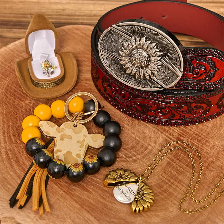 Sonnenblumen-Thema DIY verstecktes Messer Gürtelschnalle Halskette Armband Bundle Set