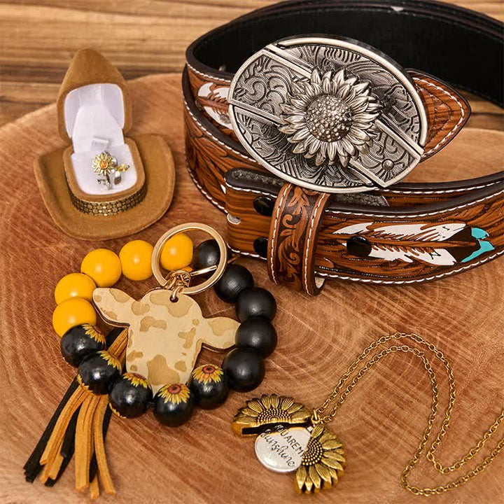 Sonnenblumen-Thema DIY verstecktes Messer Gürtelschnalle Halskette Armband Bundle Set